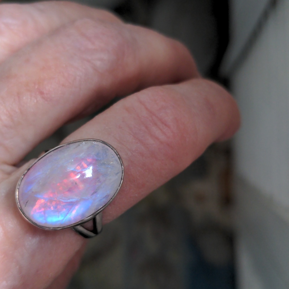 Sterling Silver Moonstone Ring,  8, New, Victorian Foil Design, Genuine Gemstone - Picture 2 of 7